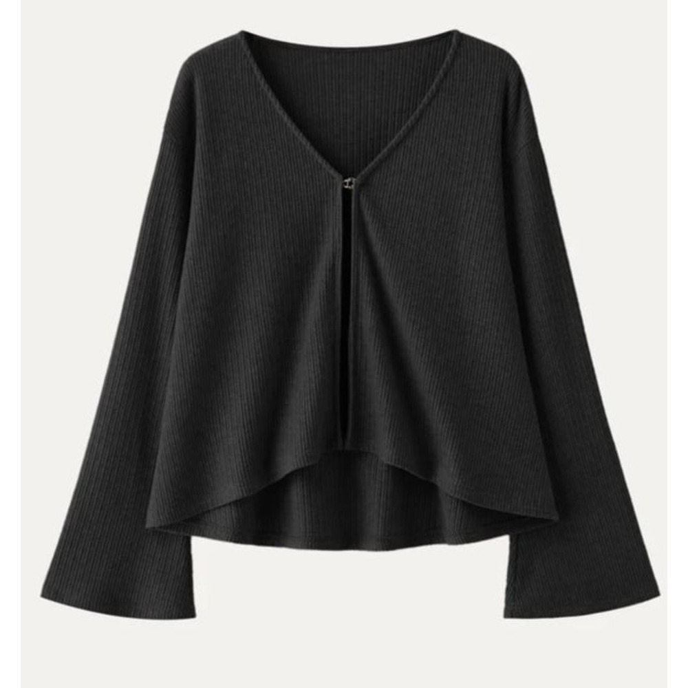 Women's OGL V Neck Flare Long Sleeve Cardigan SIZE SMALL BLACK